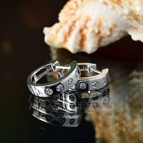 Swarovski Zirconia Hoop Earring in Rhodium Overlay Sterling Silver 0.94 Ct.