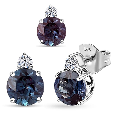 Luxuriant Diamond 10K White Gold AAA Lab Grown Alexandrite, Lab Grown Diamond GH, SI Fancy Earring, Gold Wt.1.25 Gms  2.680  Ct.