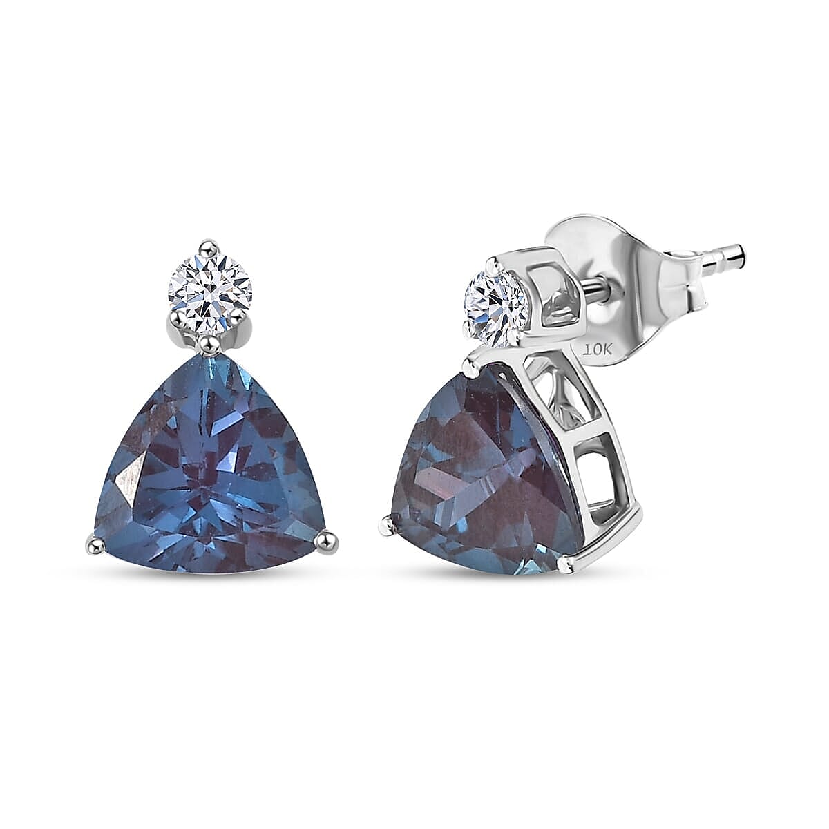 Luxuriant Diamond 10K White Gold AAA Lab Grown Alexandrite, Lab Grown Diamond GH, SI Solitaire Stud Push Post Earring, Gold Wt.1.14 Gms  2.936  Ct.