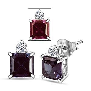 Luxuriant Diamond 10K White Gold AAA Lab Grown Alexandrite, Lab Grown Diamond GH, SI Solitaire Stud Push Post Earring, Gold Wt.1.27 Gms  2.696  Ct.