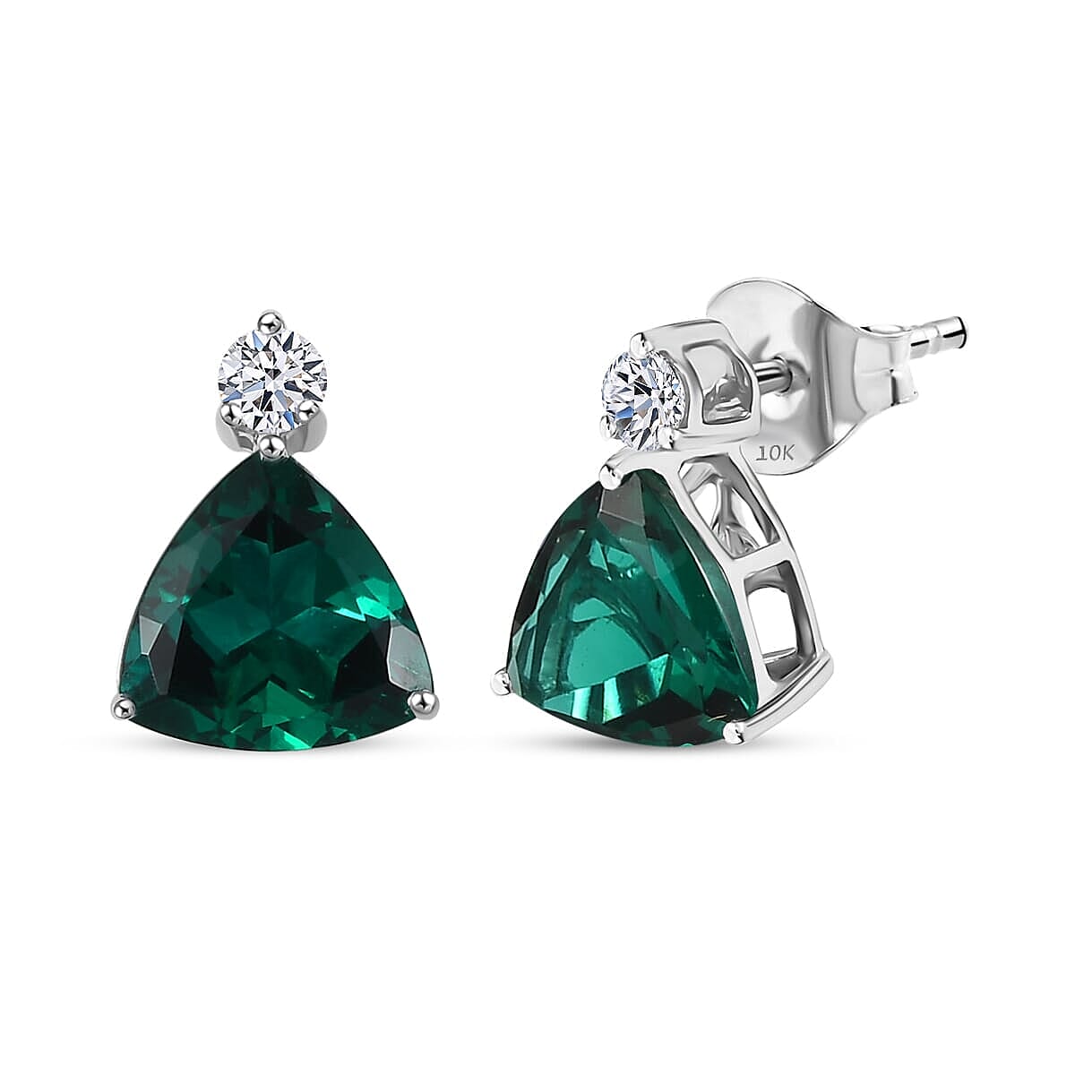 10K White Gold AAA Lab Grown Emerald, Lab Grown Diamond GH, SI Solitaire Stud Push Post Earring, Gold Wt.1.13 Gms  2.126  Ct.
