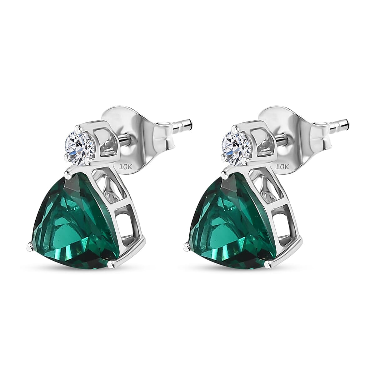 10K White Gold AAA Lab Grown Emerald, Lab Grown Diamond GH, SI Solitaire Stud Push Post Earring, Gold Wt.1.13 Gms  2.126  Ct.