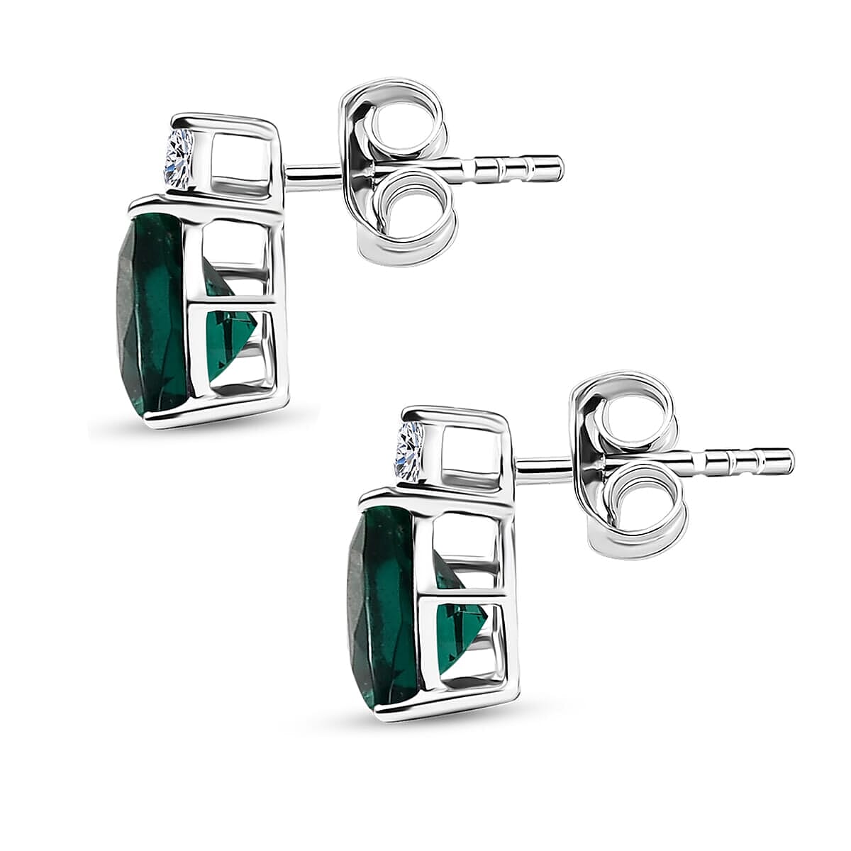 10K White Gold AAA Lab Grown Emerald, Lab Grown Diamond GH, SI Solitaire Stud Push Post Earring, Gold Wt.1.13 Gms  2.126  Ct.