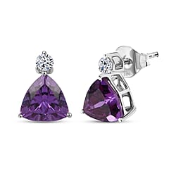 Appraised and Certified LUXURIANT 10K White Gold AAA Lab Grown Purple Sapphire, Lab Grown Diamond Solitaire Stud Push Post Earring, 2.99 Ct. (GH, SI)