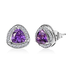 Appraised and Certified LUXURIANT 10K White Gold AAA Lab Grown Purple Sapphire, Lab Grown Diamond Solitaire Stud Push Post Earring, 3.49 Ct. (GH, SI)