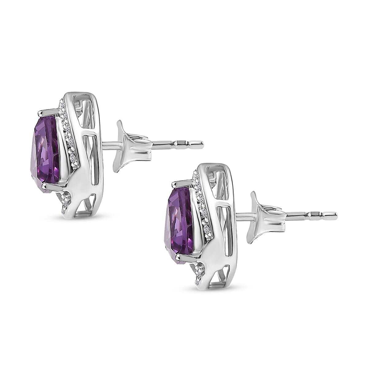 10K White Gold AAA Lab Grown Color Change Sapphire, Lab Grown Diamond GH, SI Solitaire Stud Push Post Earring, Gold Wt.2.67 Gms  3.496  Ct.