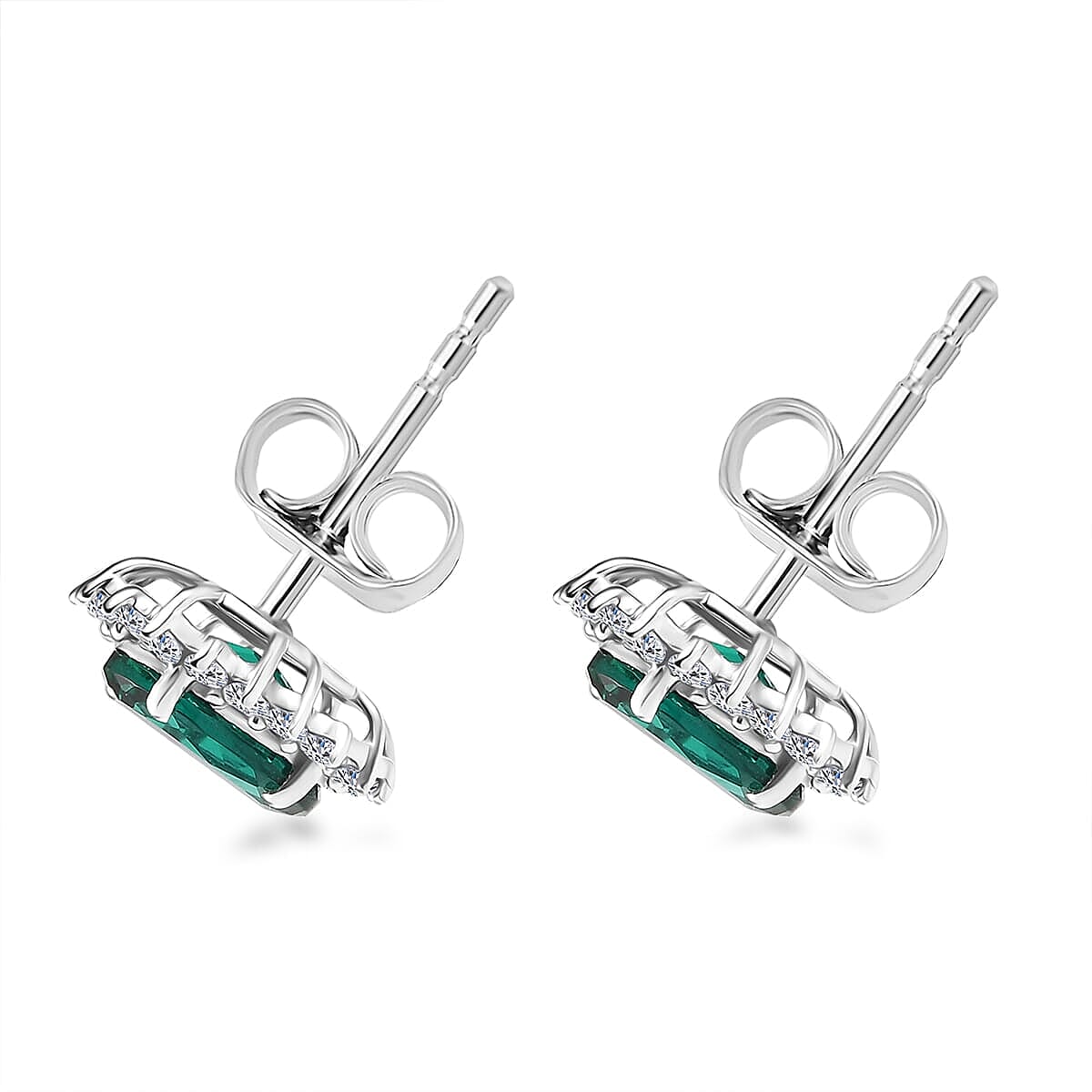 Luxuriant 9K White Gold AGI Certified AAA Lab Grown Emerald & Lab Grown Diamond (SI-GH) Stud Push Post Earring 2.12 Ct.