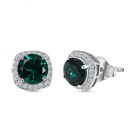 10K White Gold AAA Lab Grown Emerald, Lab Grown Diamond GH, SI Solitaire Stud Push Post Earring, Gold Wt.2.1 Gms  2.572  Ct.