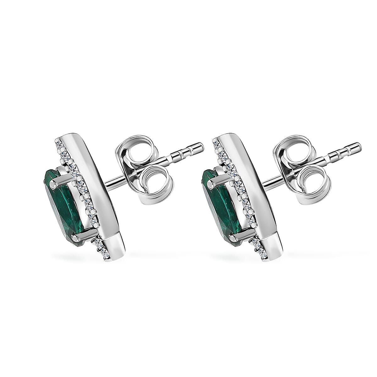 Luxuriant 10K White Gold AAA Lab Grown Emerald, Lab Grown Diamond GH, SI Solitaire Stud Push Post Earring, Gold Wt.2.18 Gms  2.258  Ct.