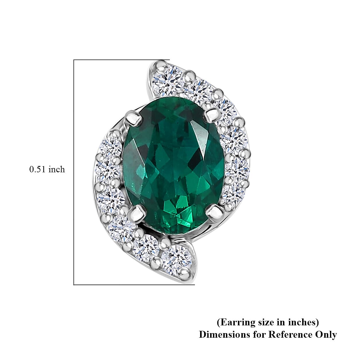 Luxuriant 10K White Gold AAA Lab Grown Emerald, Lab Grown Diamond GH, SI Solitaire Stud Push Post Earring, Gold Wt.2.18 Gms  2.258  Ct.