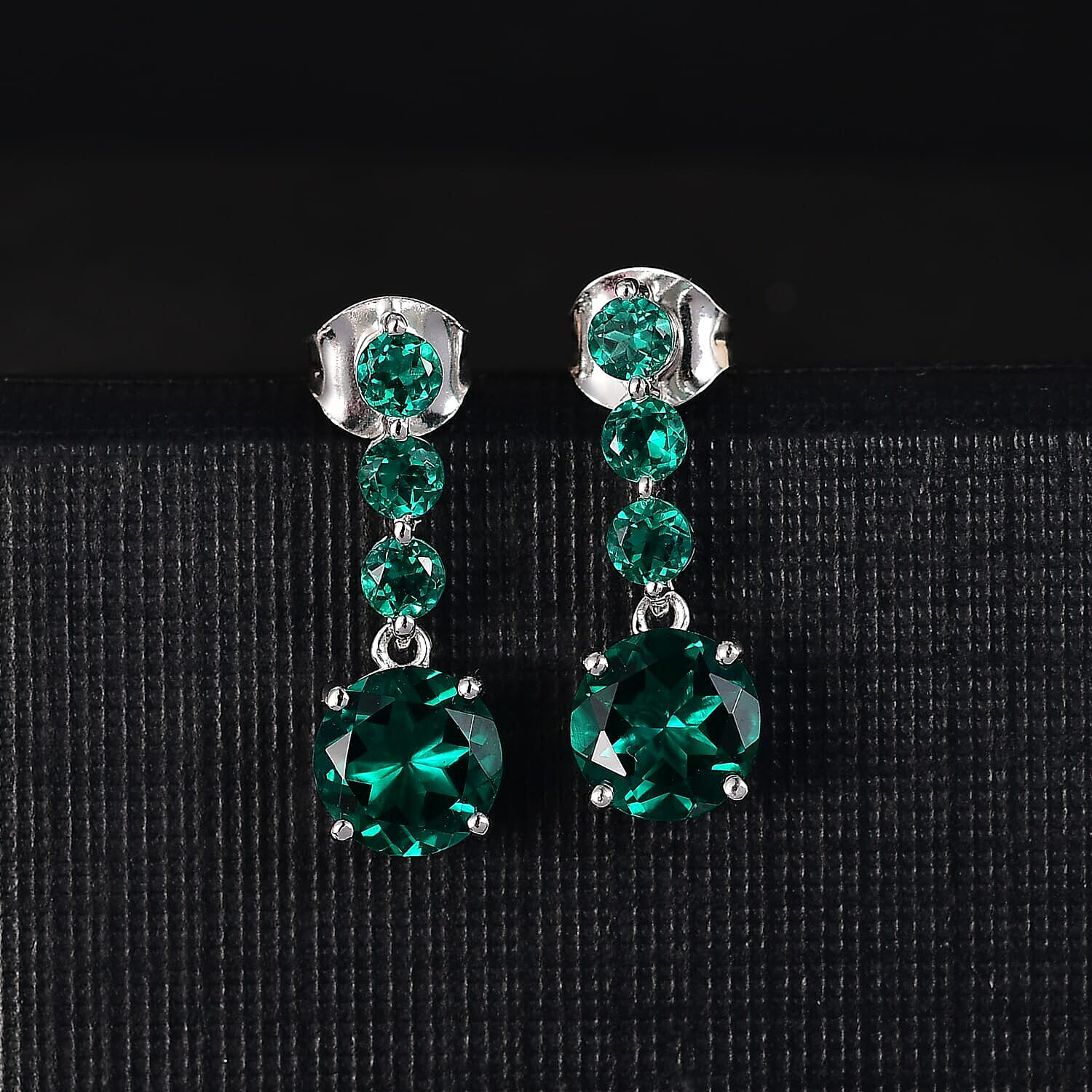 Luxuriant 9K White Gold AAA Lab Grown Emerald Dangling AGI Certified Earring with Push Back 2.89 Ct.