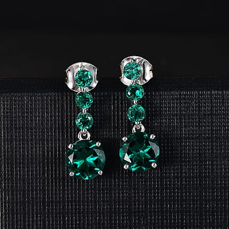 Luxuriant 9K White Gold AAA Lab Grown Emerald Dangling AGI Certified Earring with Push Back 2.89 Ct.