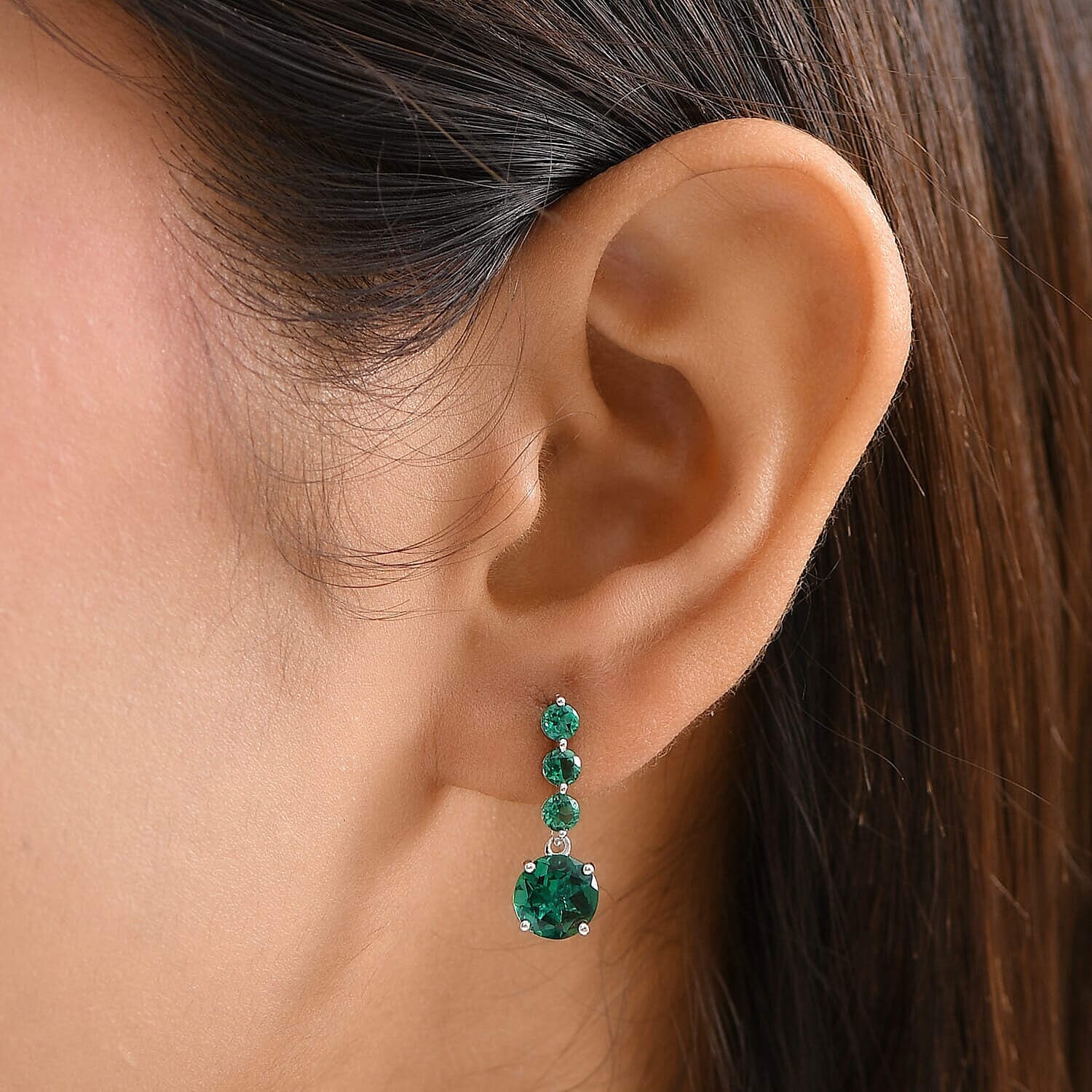 Luxuriant 9K White Gold AAA Lab Grown Emerald Dangling AGI Certified Earring with Push Back 2.89 Ct.