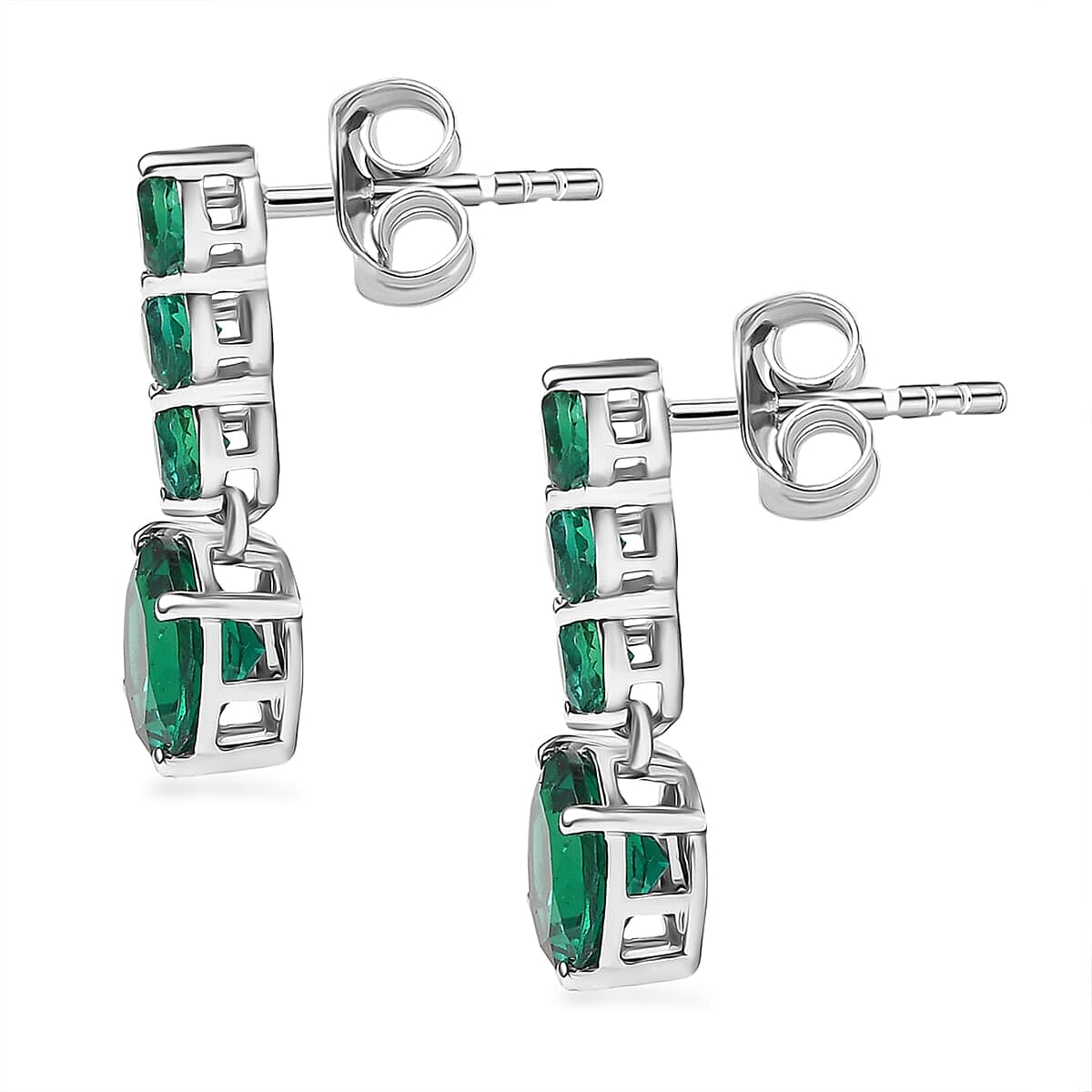 Luxuriant 9K White Gold AAA Lab Grown Emerald Dangling AGI Certified Earring with Push Back 2.89 Ct.