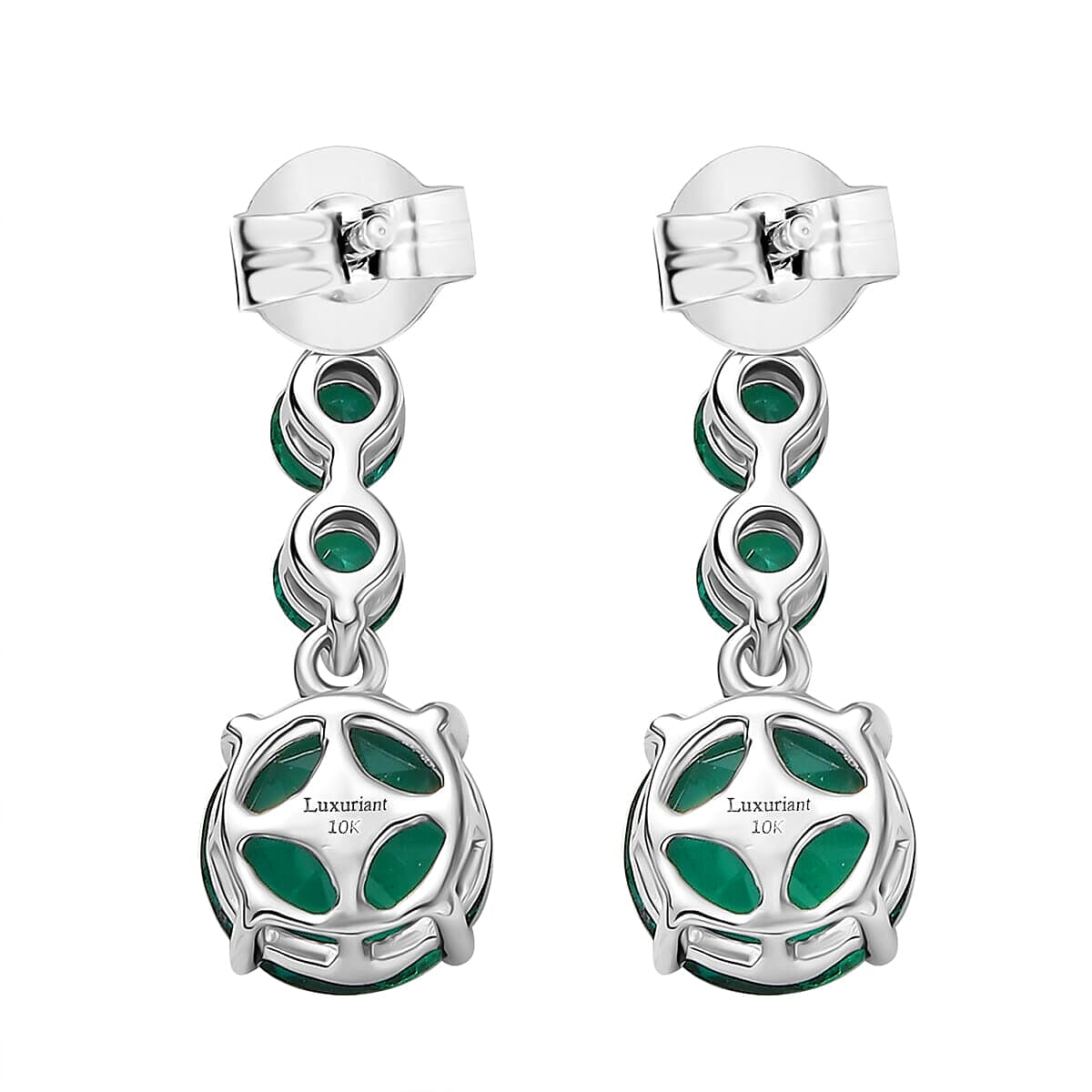 Luxuriant 9K White Gold AAA Lab Grown Emerald Dangling AGI Certified Earring with Push Back 2.89 Ct.