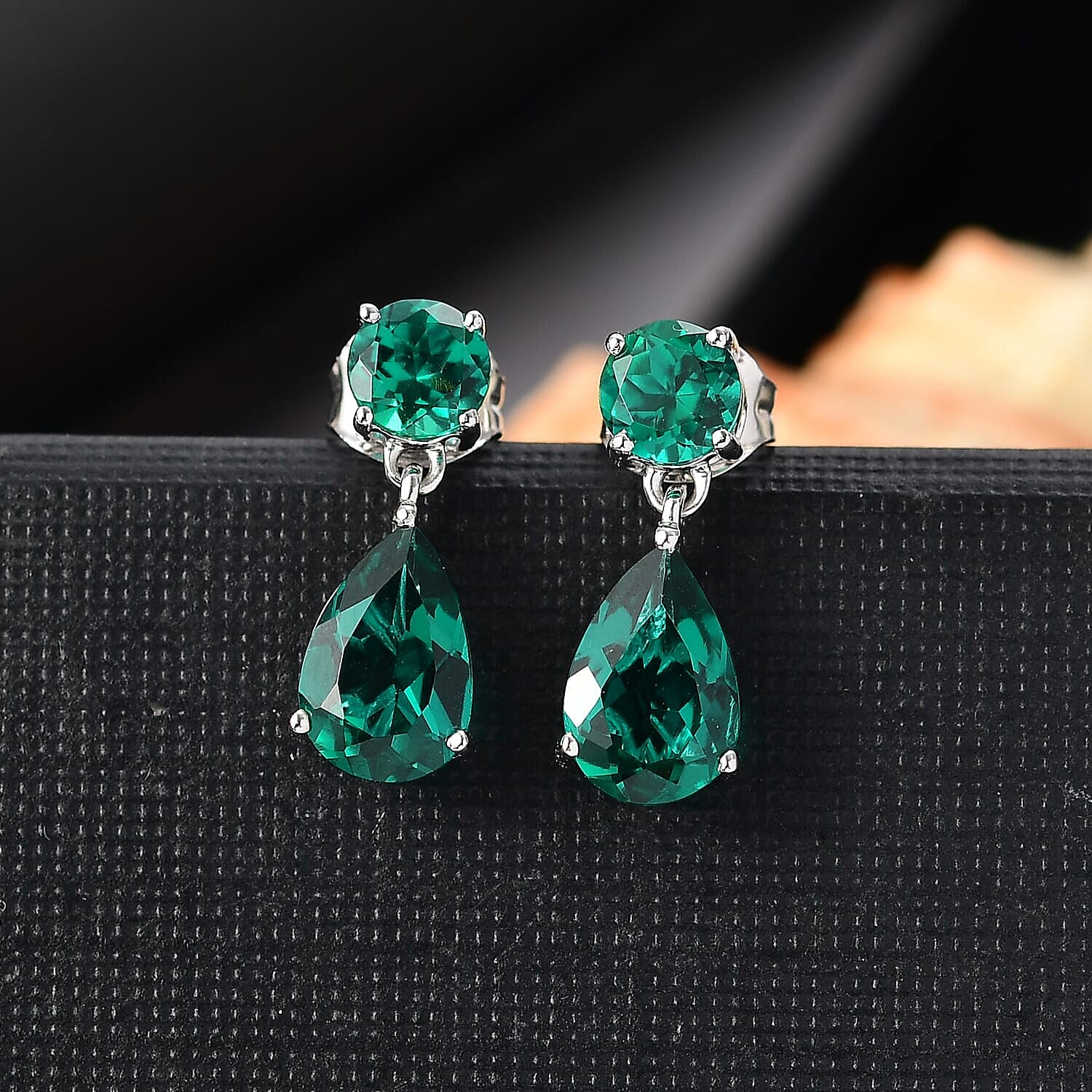 Luxuriant 9K White Gold AGI Certified AAA Lab Grown Emerald Dangling Earring 3.06 Ct.