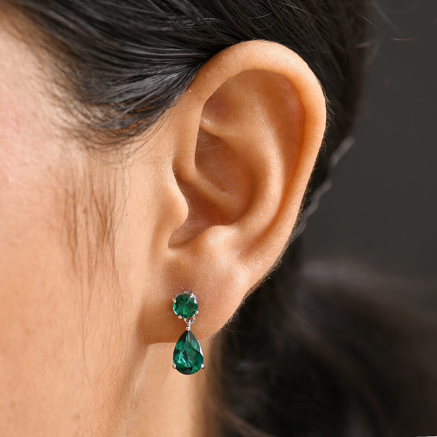 Luxuriant 9K White Gold AGI Certified AAA Lab Grown Emerald Dangling Earring 3.06 Ct.