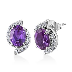 LUXURIANT AAA Lab Grown Purple Sapphire, Lab Grown Diamond Earrings in 10K White Gold (G-H, SI)