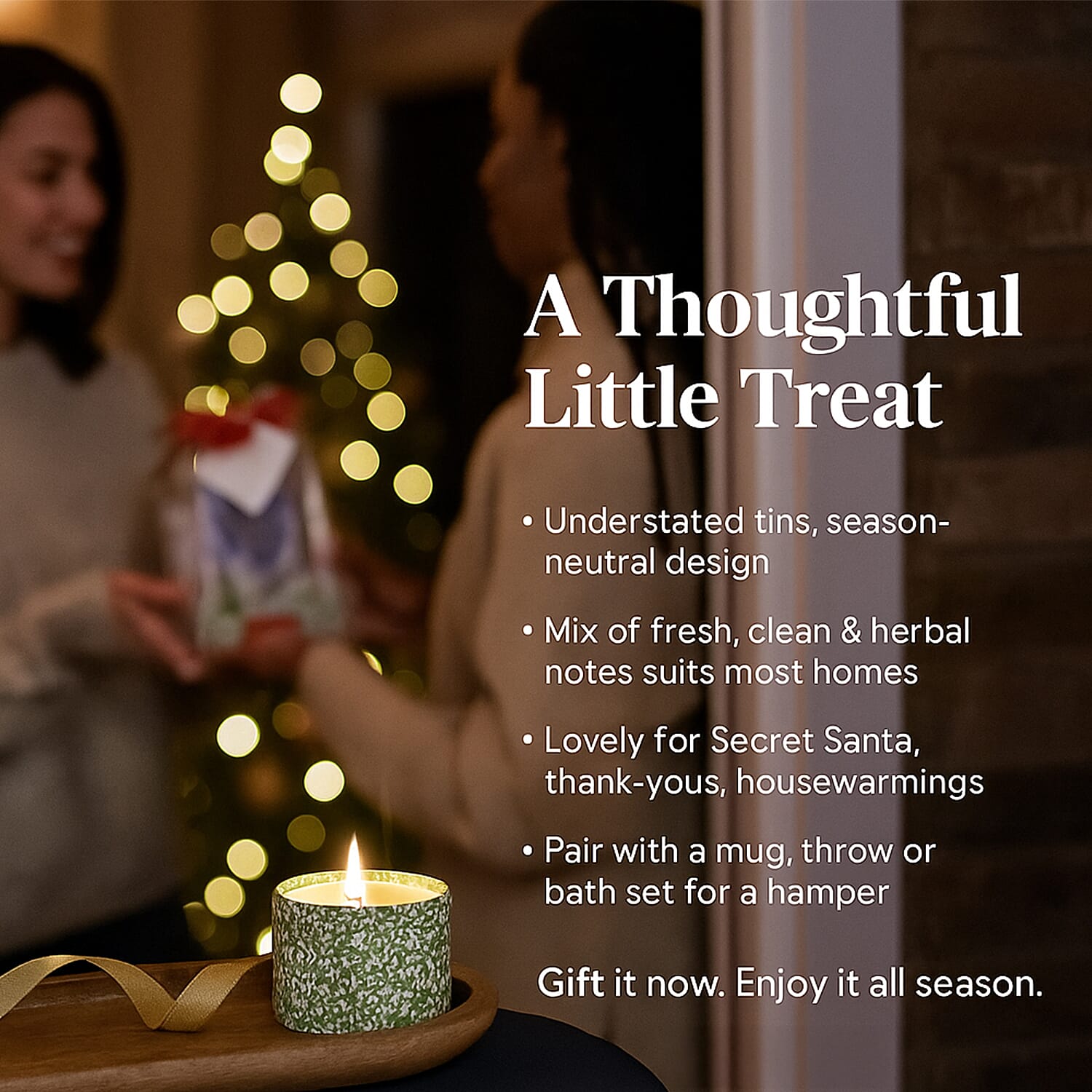 Set of 3 Scented Candles in Tins - Basil & Peach, Dried Cotton, Herb Garden