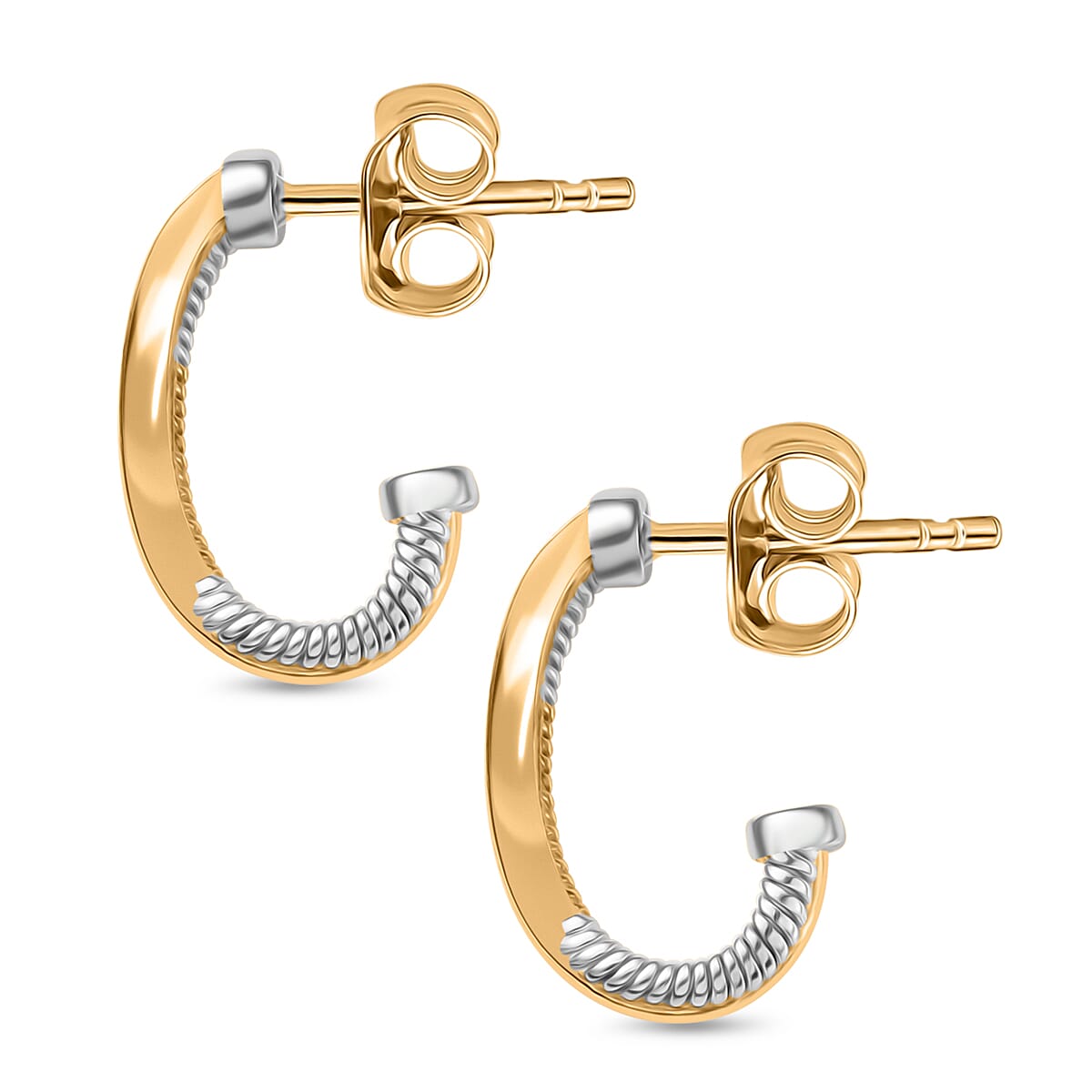 Earring with Push Back in Yellow Gold Plated & Rhodium Overlay Earring with Push Back in Yellow Gold Plated & Rhodium Overlay