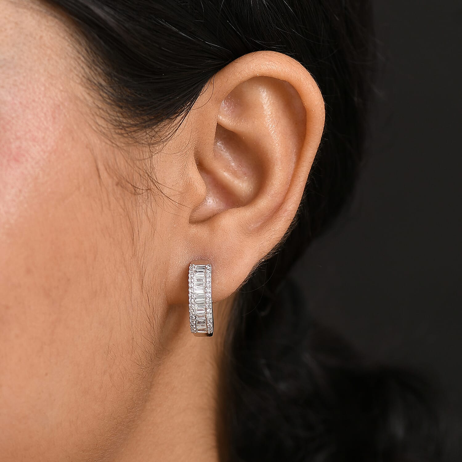 Luxuriant Lab Grown Diamond (SI-GH) Full Hoop Earring in Rhodium Overlay Sterling Silver 1.00 Ct.