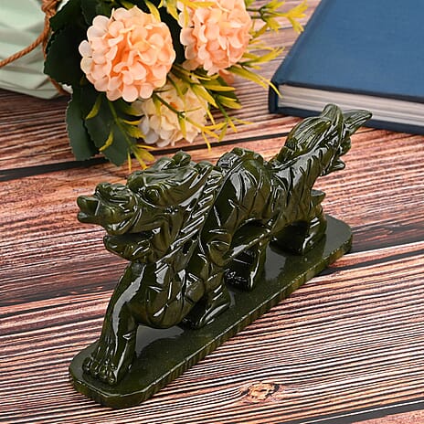 Limited Edition Handcrafted Serpentine Dragon Figurine- Associated with Themes of Transformation, Healing, Wisdom, and Rebirth - Green