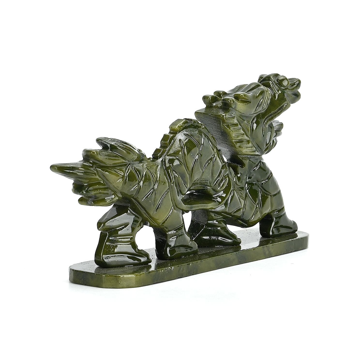 Limited Edition Handcrafted Serpentine Dragon Figurine- Associated with Themes of Transformation, Healing, Wisdom, and Rebirth - Green