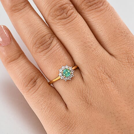 Emerald & White Zircon Solitaire Ring in 18K Vermeil Yellow Gold Plated Sterling Silver