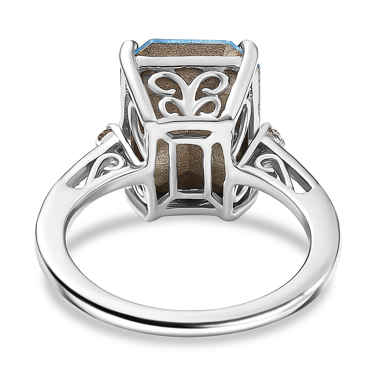 Aquamarine Swarovski Crystal & White Swarovski Crystal Ring in Platinum Overlay Sterling Silver 6.39 Ct.