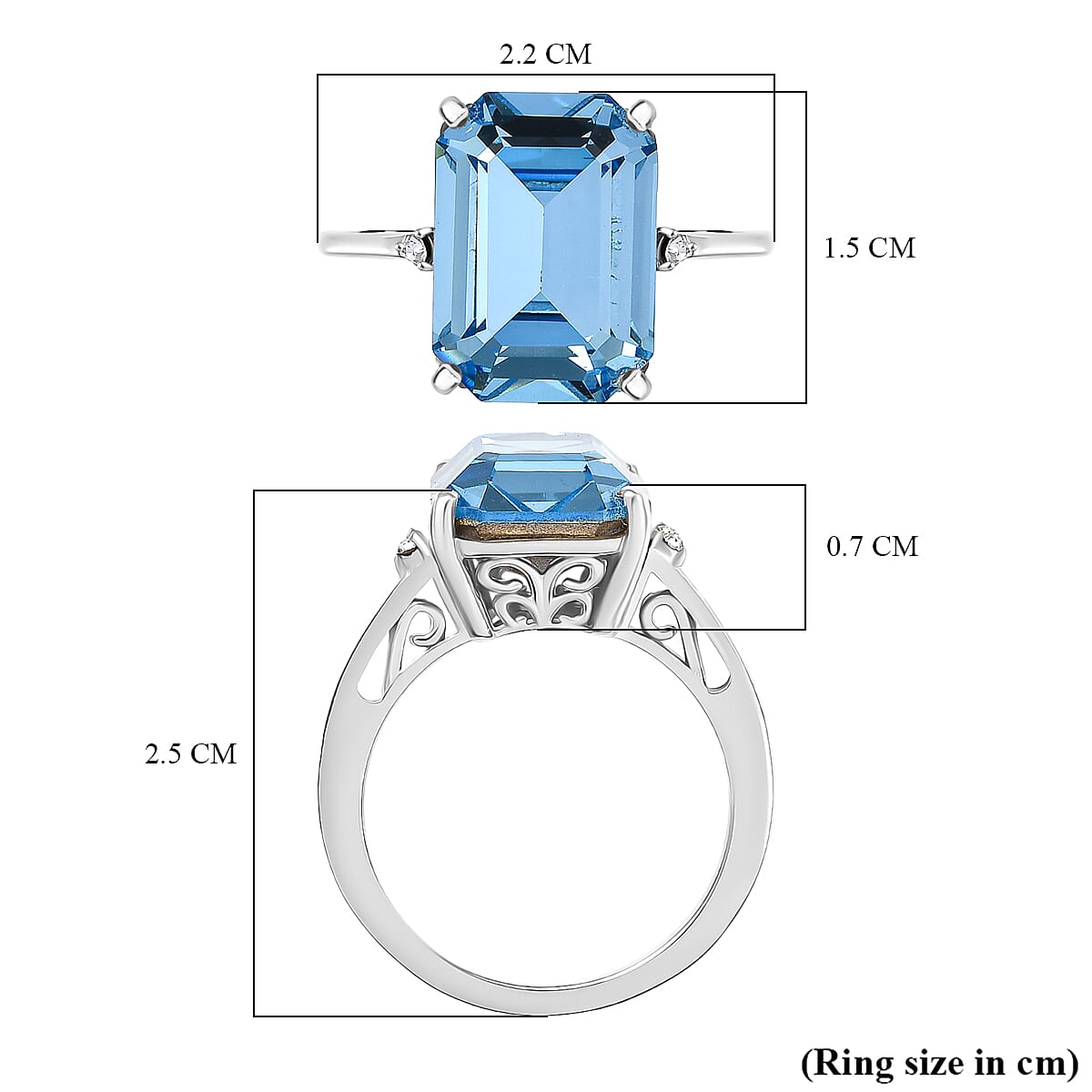 Aquamarine Swarovski Crystal & White Swarovski Crystal Ring in Platinum Overlay Sterling Silver 6.39 Ct.