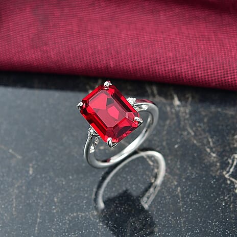 D'Joy Siam Color Swarovski Crystal & White Swarovski Crystal Ring in Platinum Overlay Sterling Silver 6.04 Ct.