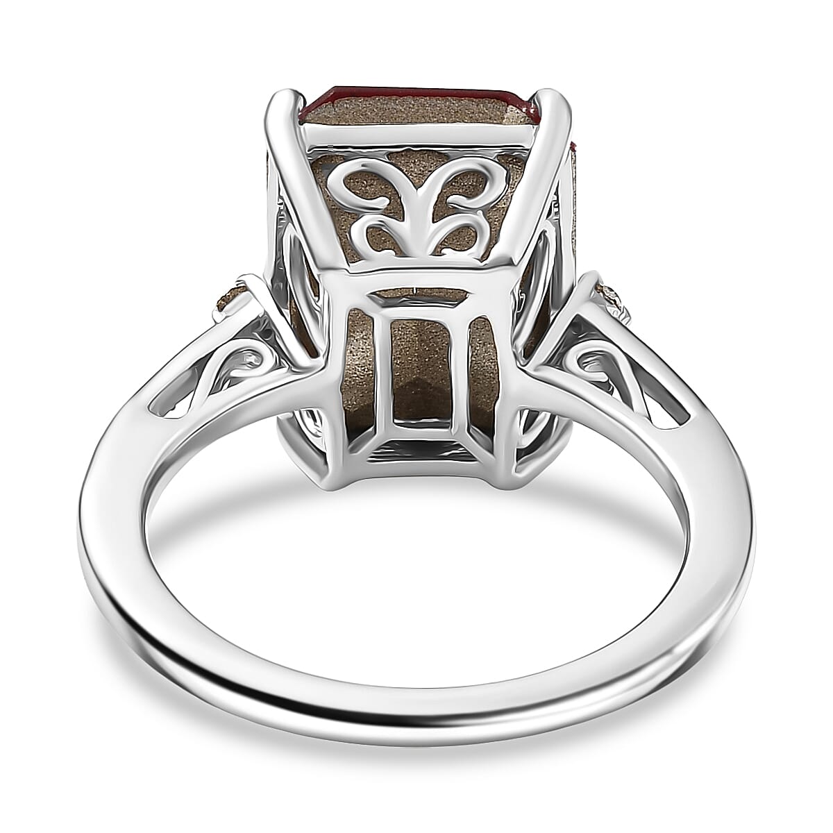 Siam Color Swarovski Crystal, White Swarovski Crystal Ring in Platinum OverlaySterling Silver  6.042  Ct.