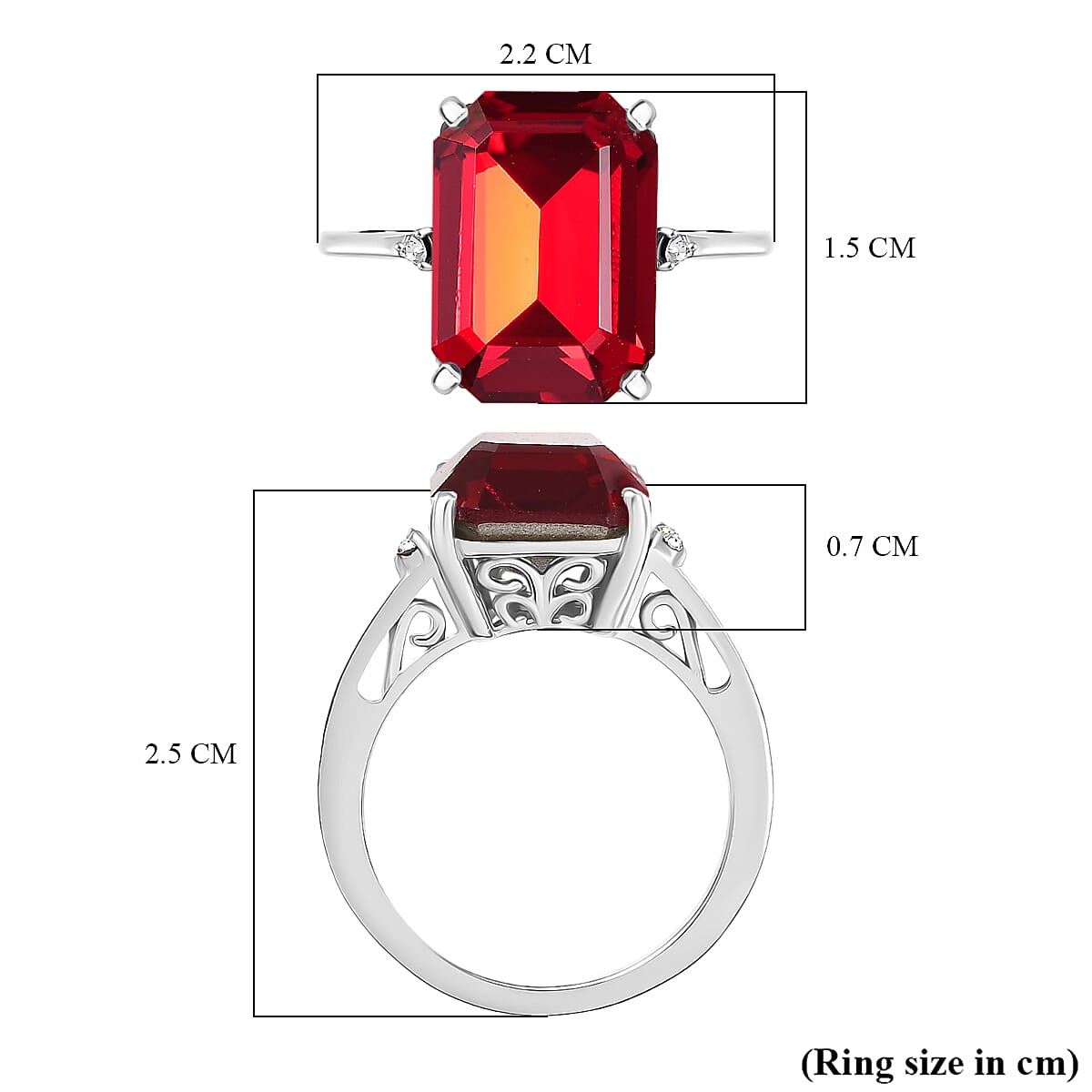 Siam Color Swarovski Crystal, White Swarovski Crystal Ring in Platinum OverlaySterling Silver  6.042  Ct.