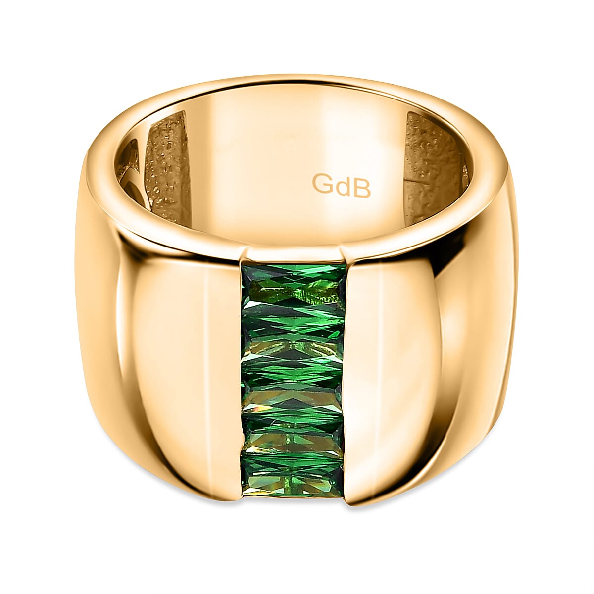 Green Cubic Zirconia Ring in Yellow Gold Plated 1.64 Ct.