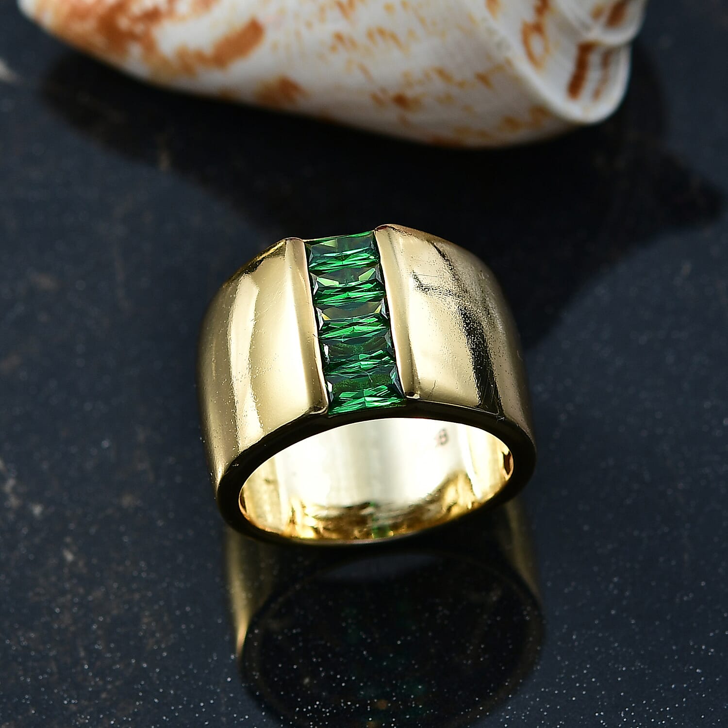 Green Cubic Zirconia Ring in Yellow Gold Plated 1.64 Ct.