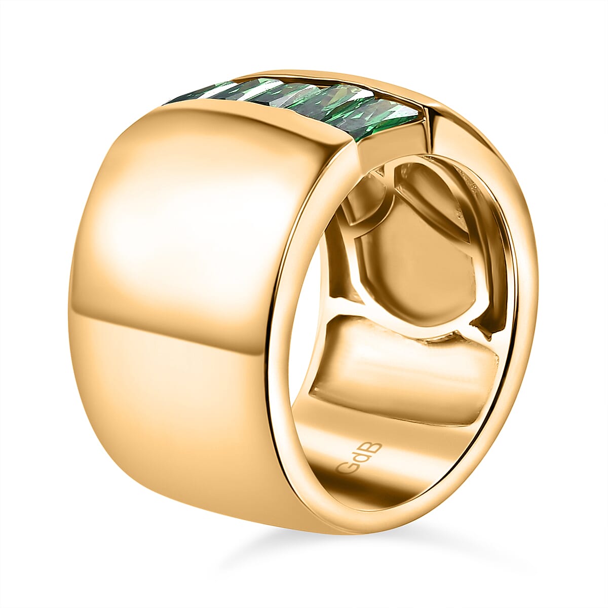 Green Cubic Zirconia Ring in Yellow Gold Plated 1.64 Ct.