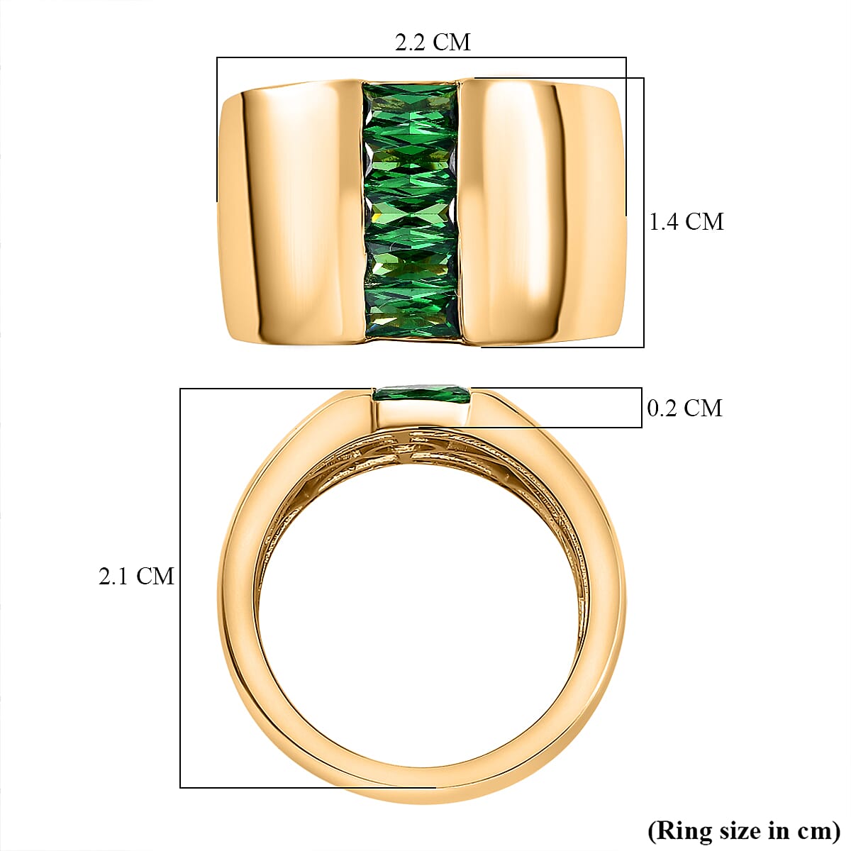 Green Cubic Zirconia Ring in Yellow Gold Plated 1.64 Ct.