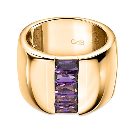Amethyst Cubic Zirconia Ring in Yellow Gold Plated 1.77 Ct.