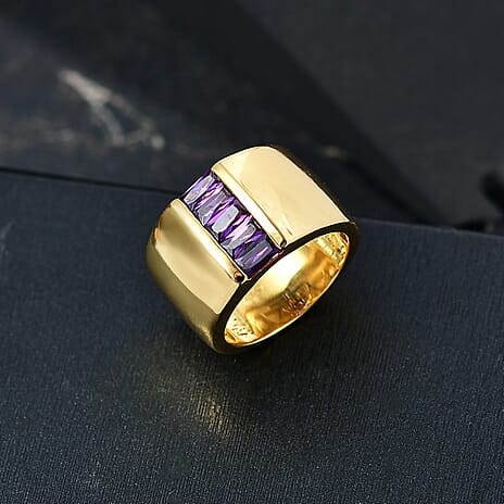 Amethyst Cubic Zirconia Ring in Yellow Gold Plated 1.77 Ct.