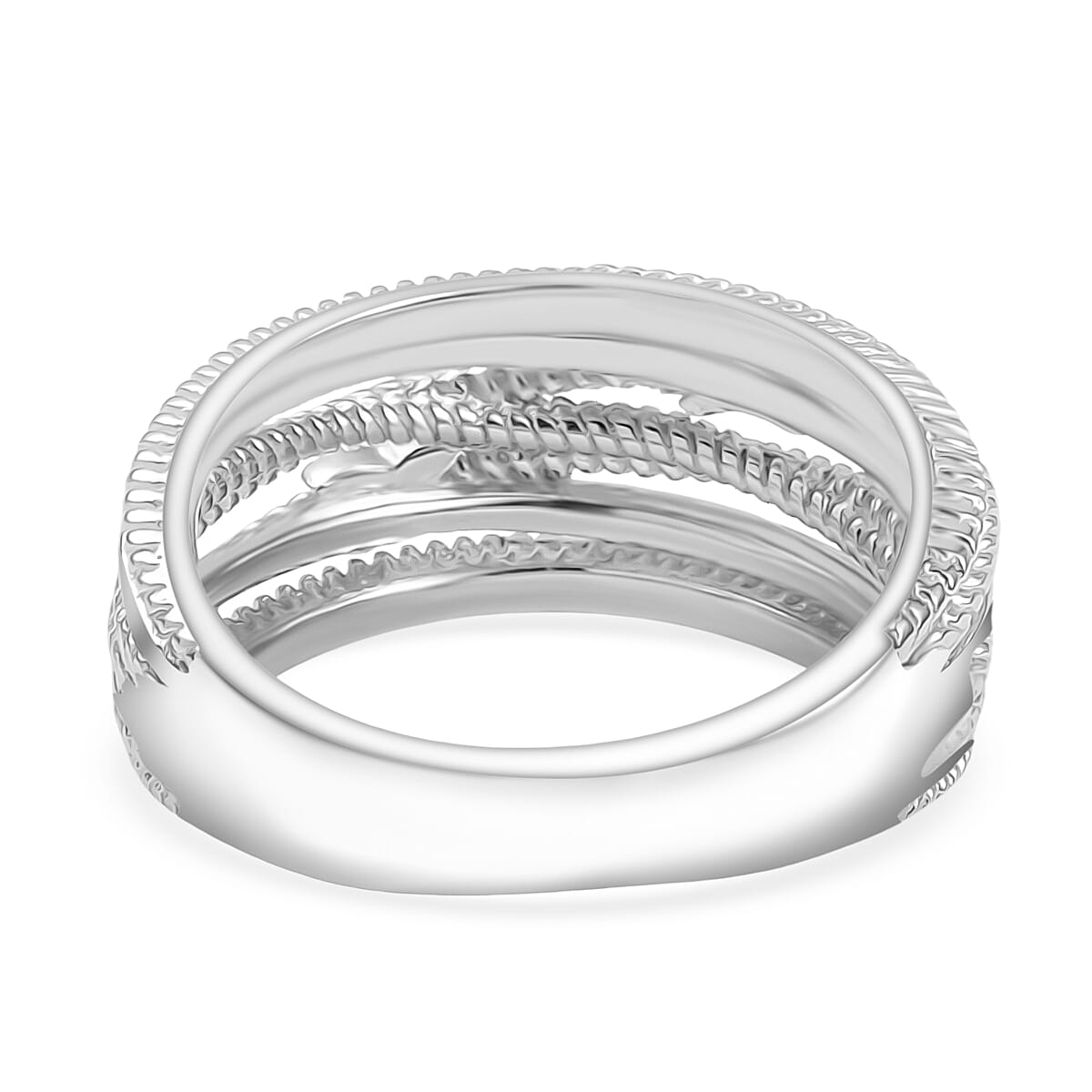 Designer Inspired - Yellow Gold Flash X Crossover Ring in Platinum Overlay Sterling Silver Ring
