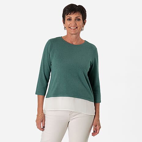 -Maisi Brushed Marl Double Layer Top (Size S) - Green