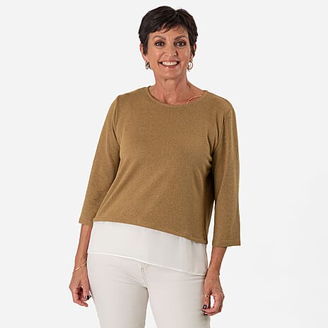 -Maisi Brushed Marl Double Layer Top (Size L) - Beige