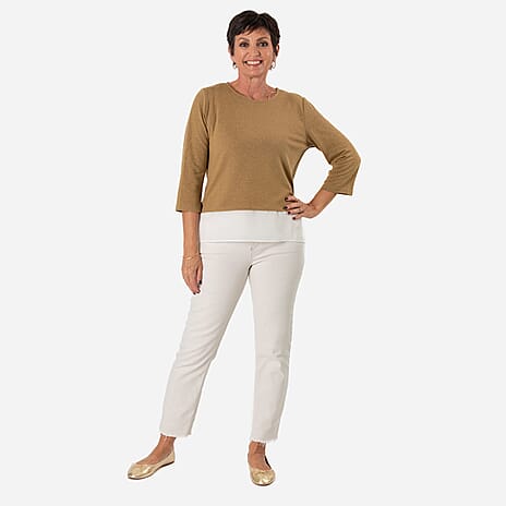 -Maisi Brushed Marl Double Layer Top (Size S) - Beige