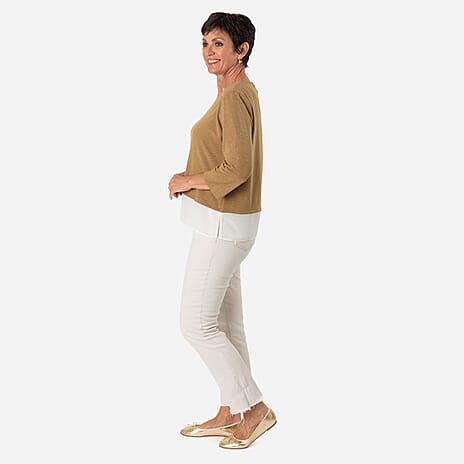 -Maisi Brushed Marl Double Layer Top (Size S) - Beige
