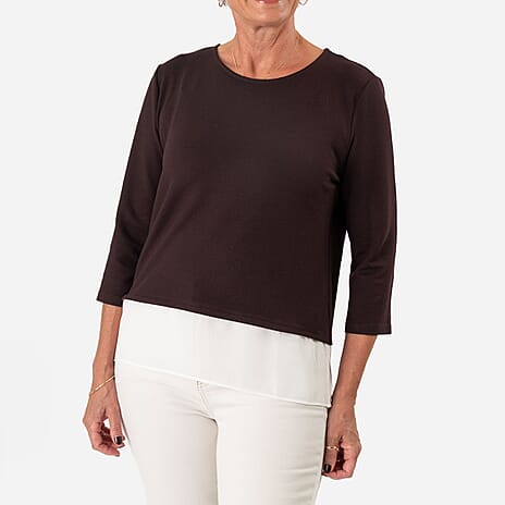 -Maisi Brushed Marl Double Layer Top (Size M) - Brown