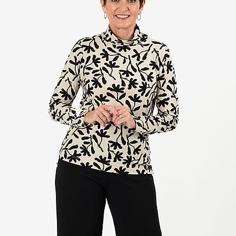 - Maisi Soft Touch Roll Neck Top (Size XXL) - Off White - Black