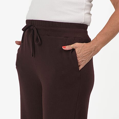 - Maisi Brushed Marl Wide Leg Trousers (Size - XL, 20 to 22) - Dark Brown