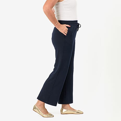 - Maisi Brushed Marl Wide Leg Trousers (Size - S, 8 to 10) - Navy