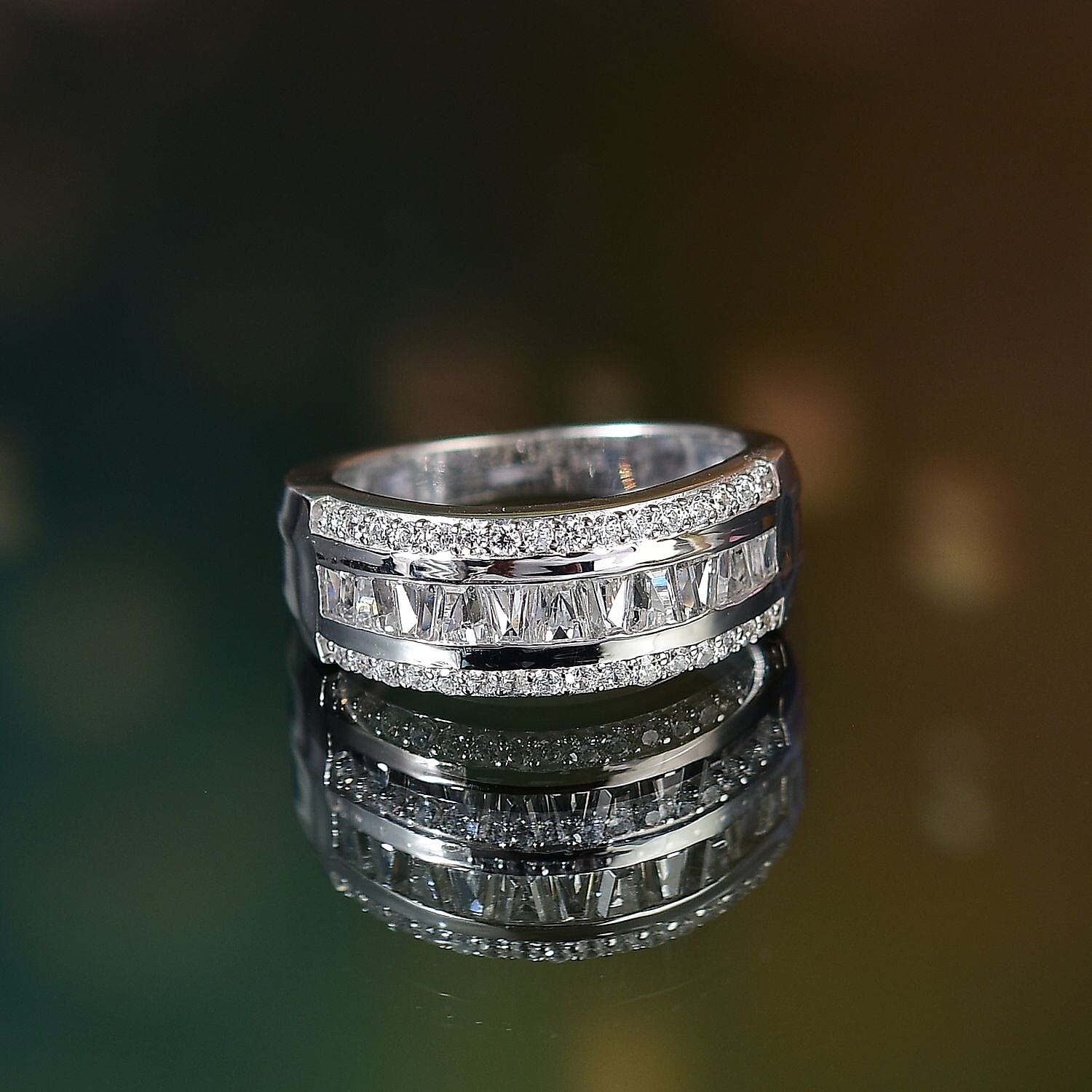 Swarovski Zirconia Band Ring in Rhodium Overlay Sterling Silver  1.94 Ct.