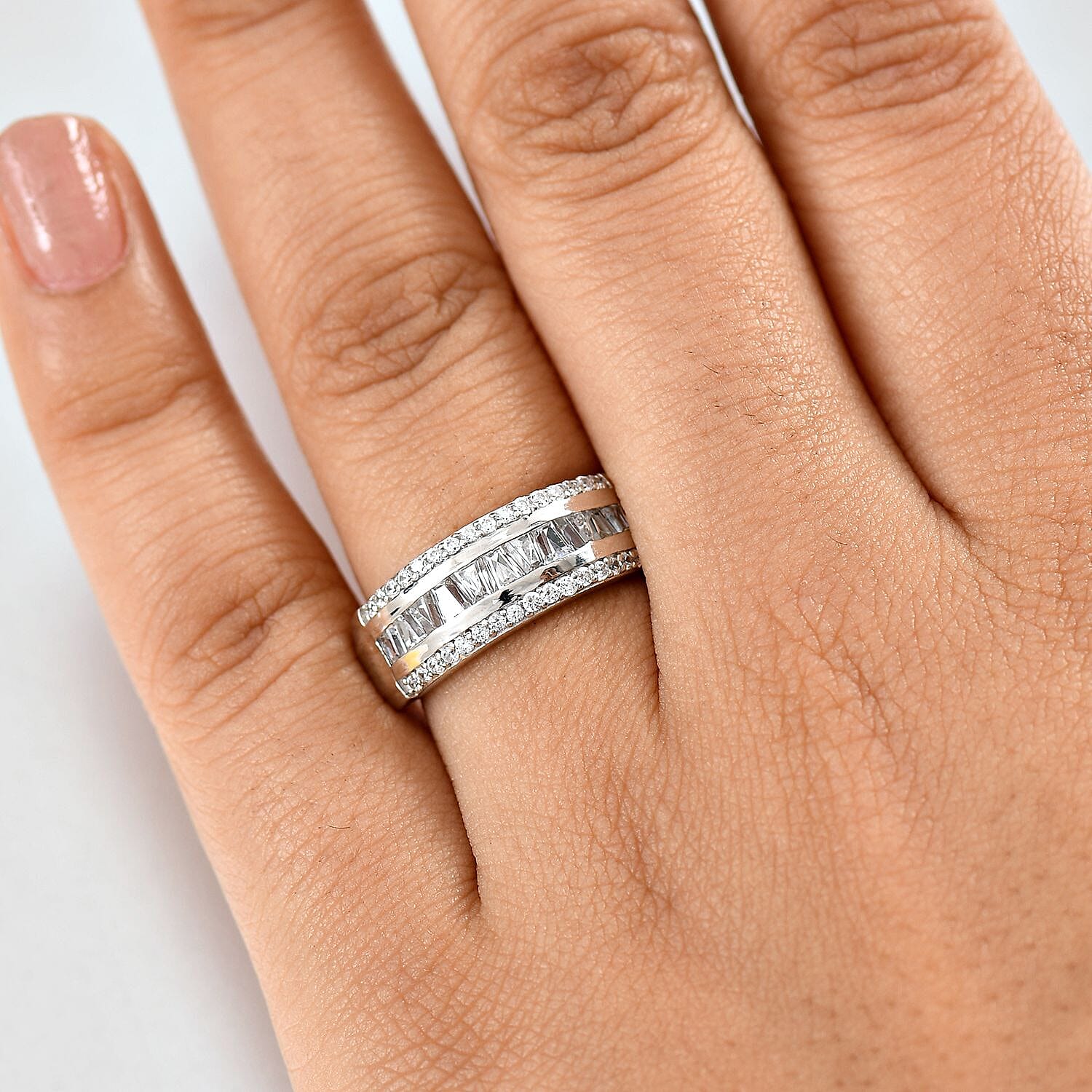 Swarovski Zirconia Band Ring in Rhodium Overlay Sterling Silver  1.94 Ct.